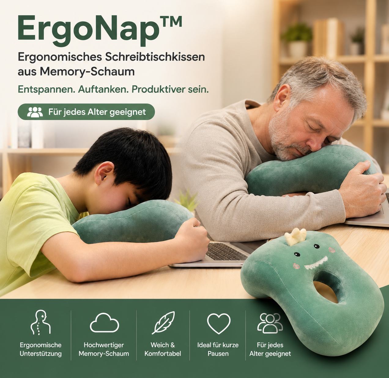 ErgoNap™ – Ergonomisches Schreibtischkissen aus Memory-Schaumstoff