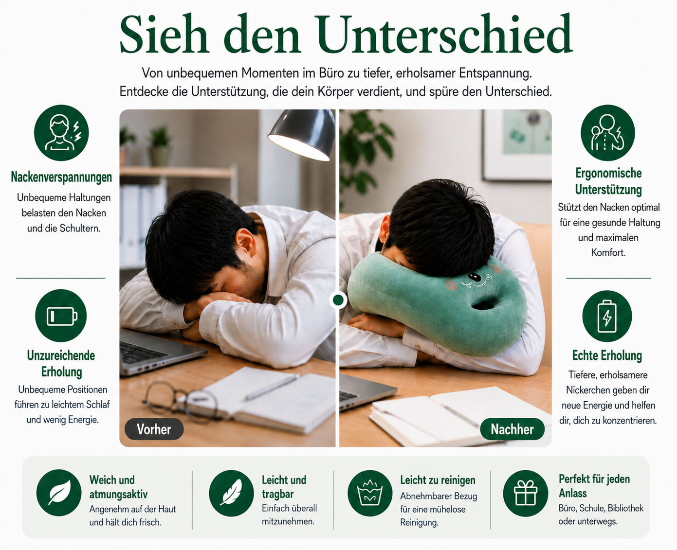 ErgoNap™ – Ergonomisches Schreibtischkissen aus Memory-Schaumstoff